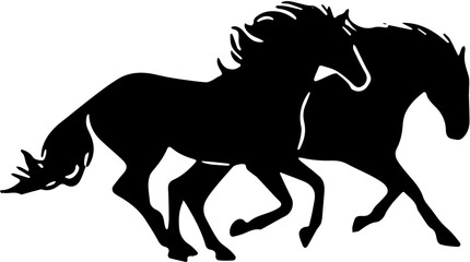 Silhouette of a horse in running action, vector silhouette,Silhouettes of Horses Running,Collection of horse silhouettes set vector illustration. isolated on white background