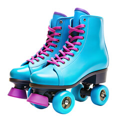Retro Blue Roller Skates with Pink Laces on Transparent Background pair retro