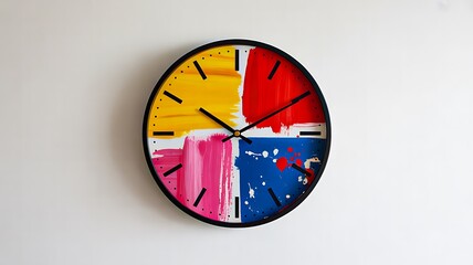 Creative abstract wall clock with colorful artistic paint design