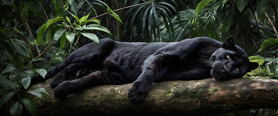 Close-Up of Panther Resting on Tree Limb