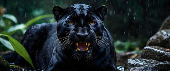 Panther in Jungle Rain