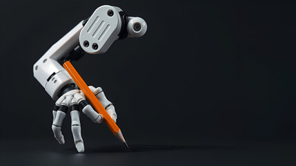 A mechanical arm holding a pencil, writing on a surface