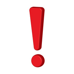 3d Red exclamation - caution icon vector design template. Red glossy 3d exclamation warning sign, attention, alert symbol isolated on a white background.
