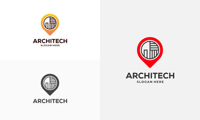 Obraz premium Building House Point Logo designs concept vector, Construction Logo template symbol icon, Real Estate logo symbol