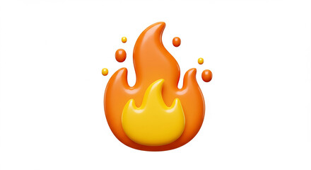 A vibrant render of a stylized flame with orange and yellow hues on a clean white background