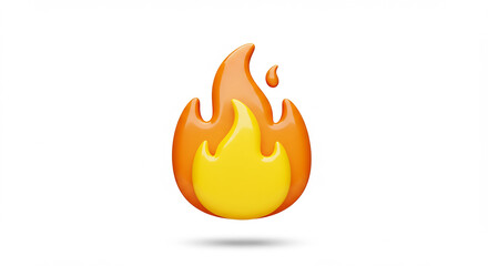 A vibrant flame emoji with yellow and orange hues against a stark white background rendering