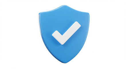 A light blue shield with a white checkmark in the center on a plain white background render style