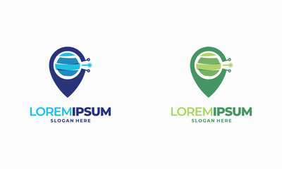 World Pin Place Navigation logo designs concept vector, Internet Point logo designs concept illustration symbol