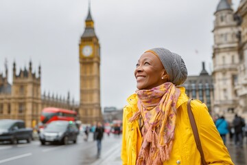 American Smiling African Woman Visiting Iconic London