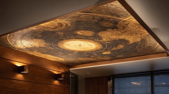 World map ceiling print interior decor