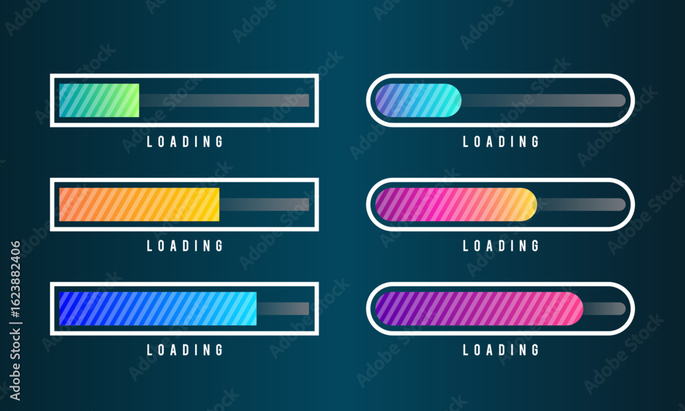 Aufkleber set of loading bar vector illustration. progress visualization. loading status collection. web desig