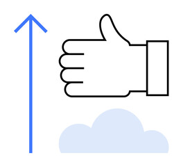 Thumbs-up sign next to upward arrow and cloud, symbolizing success, positivity, and growth. Ideal for motivation, progress, approval, success, achievement leadership simple landing page