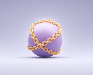 Digital trade barriers concept, A purple sphere encased in golden chains, symbolizing strength and confinement.