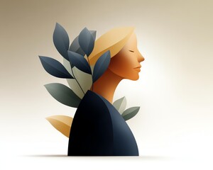 A serene illustration of a woman surrounded by nature elements.