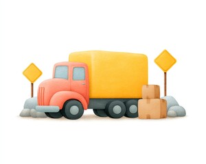 Global logistics challenge concept, Colorful delivery truck with boxes on a road environment.