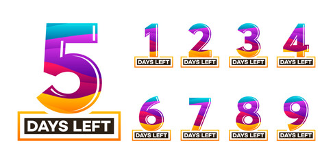Modern Colorful Countdown left days banner, number of days left badge for promotion, countdown sales vector illustration