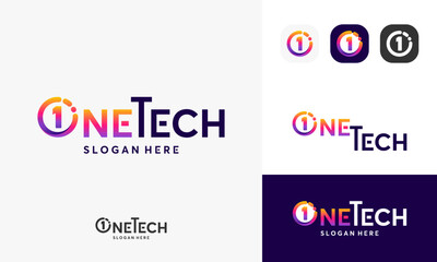 One Tech logo, Pixel technology logo designs concept vector, Network Internet logo symbol, Digital Wire logo