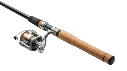 fishing rod with spinning reel on white background isolated on white background