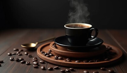 Obraz premium Moody dark coffee still life with espresso and beans