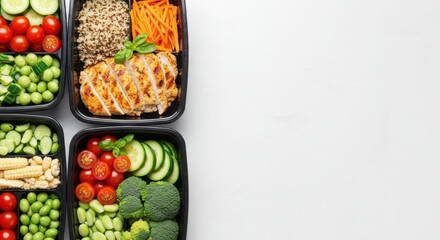 Healthy meal prep containers with various vegetables and protein