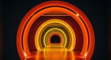 Naklejka premium Illuminated circular tunnel with orange and yellow lights