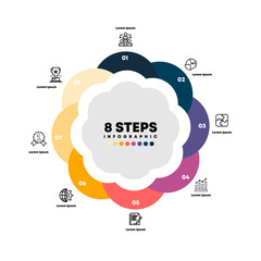 Circle chart infographic template with 8 options for presentations. Vector illustration Eps	