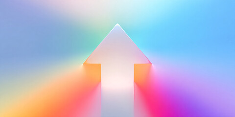 Gradient pastel background with white arrow. up arrow. banner. exit. growth.