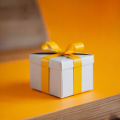 Yellow and White Minimalist Gift Box Mockup on Orange Background
