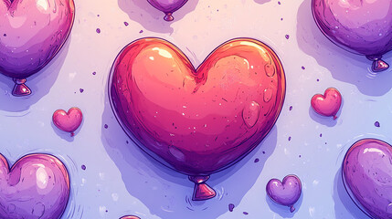 Heart Balloons Floating, Pastel Background,  Love Theme, Flat Lay