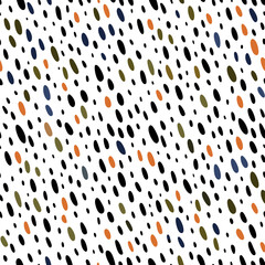 Abstract Hand-Drawn Dotted Pattern, Seamless Texture, Diagonal Lines, Colorful Spots