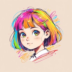 Vibrant Rainbow Hair Girl Portrait