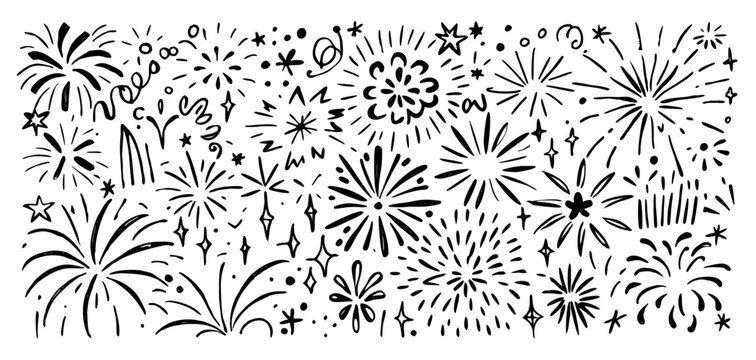 Hand-Drawn Fireworks Collection: Black & White Fireworks Clipart