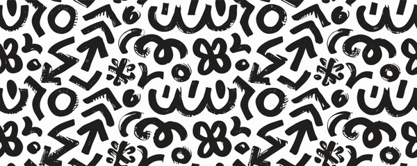 Abstract Black and White Doodle Pattern Seamless Texture