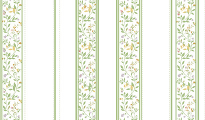 Fashion stylish vertical striped floral pattern with floral motifs