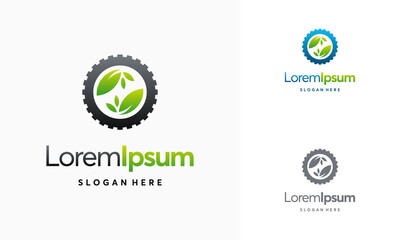 Modern nature technology logo, leaf and gear machine vector, Agriculture logo template icon, Green Eco Tech Logo Template Design Vector, Nature Industry