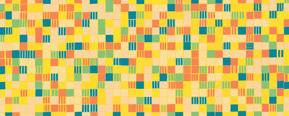 Abstract Geometric Pattern Background: Yellow, Orange, Green, Teal Squares