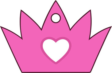 Pink princess crown with heart and jewel isolated on transparent background