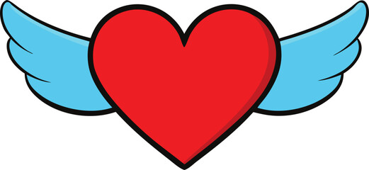 Red heart with blue wings isolated on transparent background