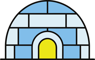 Stylized igloo home made of ice blocks with yellow door isolated on transparent background