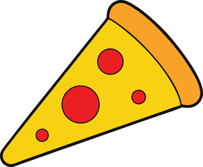 Cartoon slice of pepperoni pizza isolated on transparent background