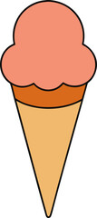Simple illustration of a strawberry ice cream cone isolated on transparent background