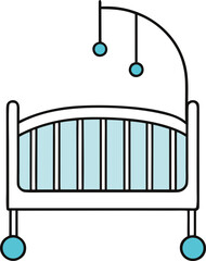 Cute baby crib with mobile and wheels isolated on transparent background