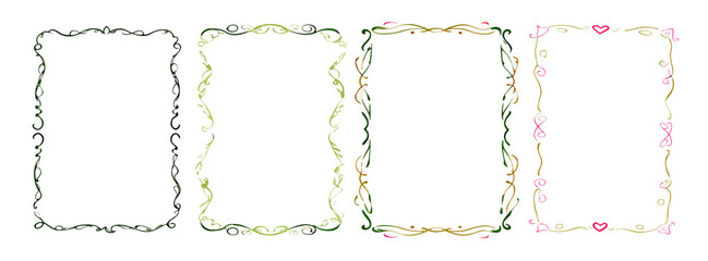Four Decorative Ornate Frames;  Black, Green, Gold, Pink
