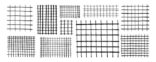 Fototapeta premium Hand-Drawn Grid Patterns: Set of Black and White Line Art Textures