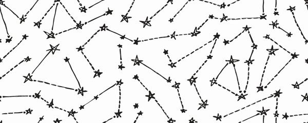 Constellation Seamless Pattern: Hand Drawn Stars and Lines Background