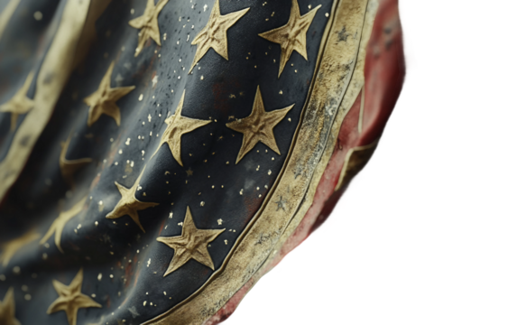 Close up detailed photo of a patriotic American flag waving gently in the breeze isolated on transparent background PNG