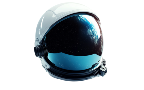Astronaut helmet emoji with reflective visor displaying space themed visual elements isolated on transparent background PNG