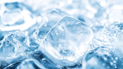 Close-up ice cubes; refreshing; frozen;  background blurred ice; food photography