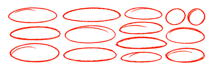 Hand-drawn Red Oval Shapes:  Various Sizes & Styles