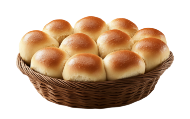 Warm freshly baked dinner rolls in a rustic basket ideal for festive holiday gatherings isolated on transparent background PNG